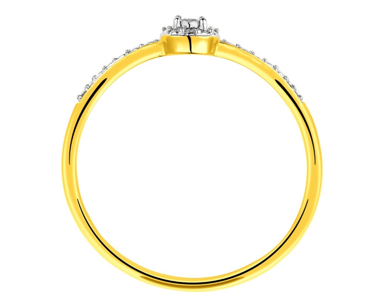 9 K Rhodium-Plated Yellow Gold Ring with Diamond 0,01 ct - fineness 9 K