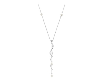 9 K Rhodium-Plated White Gold Necklace with Diamond - fineness 9 K