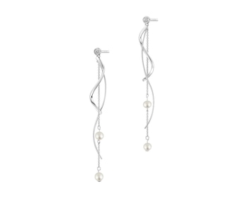 9 K Rhodium-Plated White Gold Earrings with Diamonds - fineness 9 K