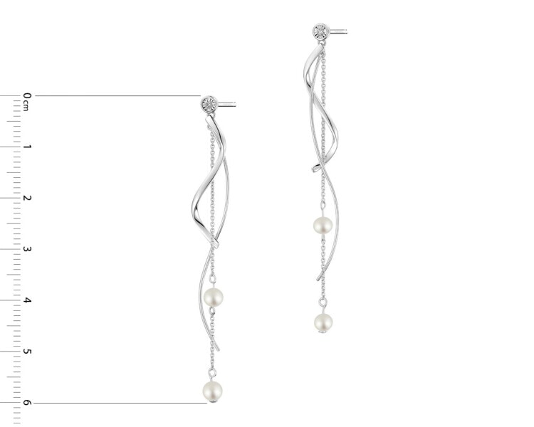9 K Rhodium-Plated White Gold Earrings with Diamonds - fineness 9 K