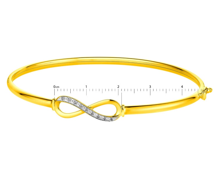 9 K Rhodium-Plated Yellow Gold Rigid Bracelet with Diamonds 0,02 ct - fineness 9 K