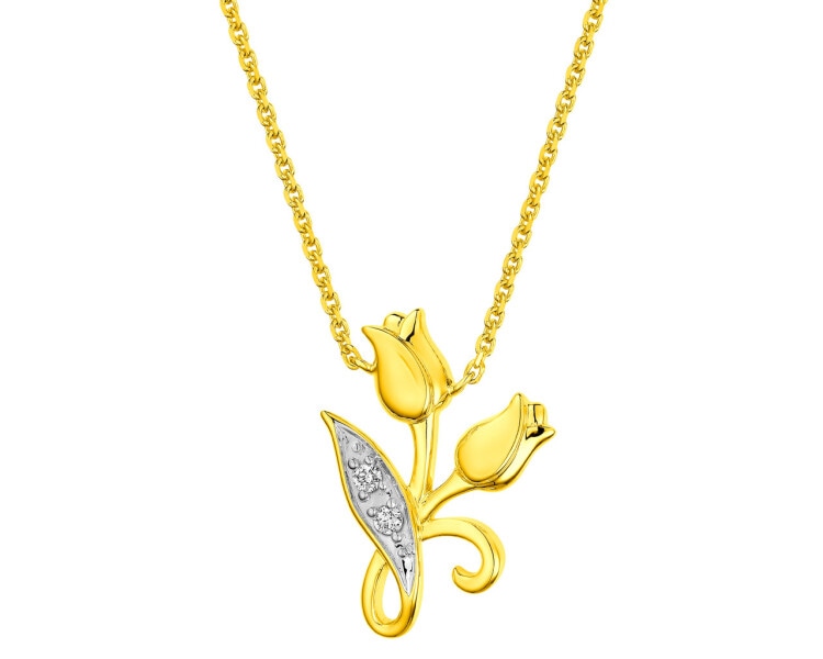 9 K Rhodium-Plated Yellow Gold Necklace with Diamonds 0,01 ct - fineness 9 K
