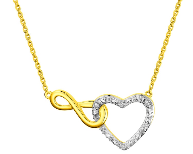 9 K Rhodium-Plated Yellow Gold Necklace with Diamonds 0,02 ct - fineness 9 K
