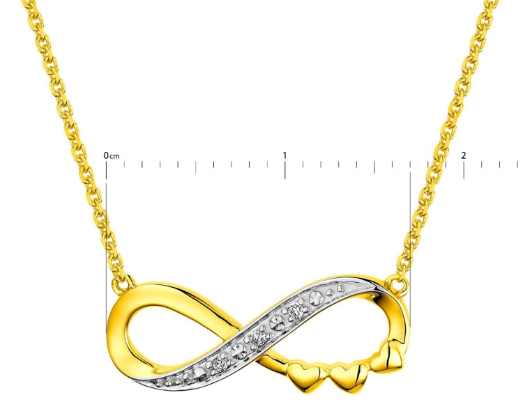 Zlatý náhrdelník s diamanty - nekonečno, srdce 0,01 ct - ryzost 585