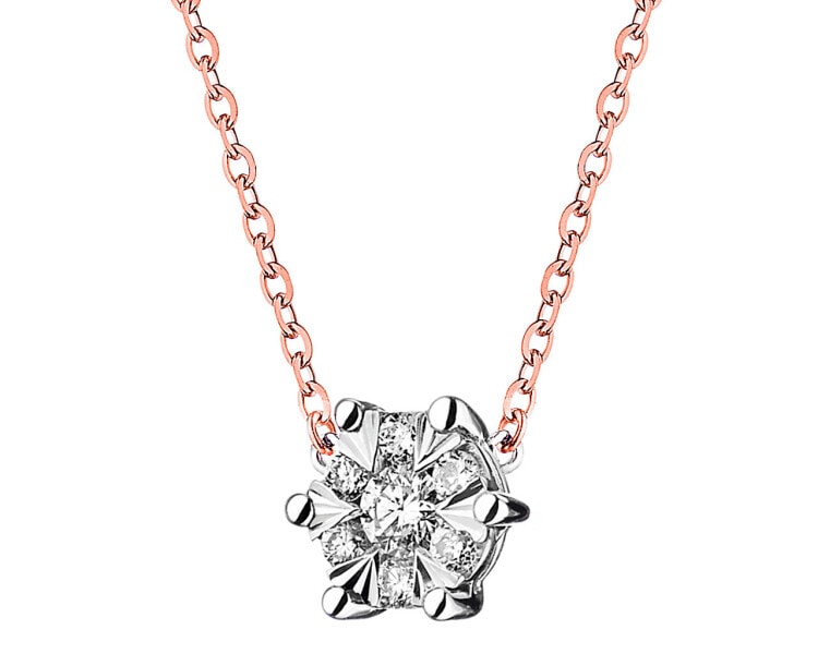 585 Pink Gold And Rhodium-Plated White Gold Necklace with Diamonds 0,10 ct - fineness 585