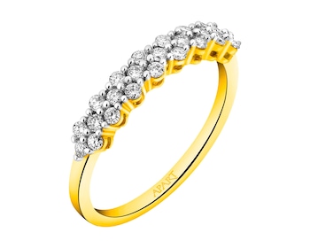 14 K Rhodium-Plated Yellow Gold Ring with Diamonds 0,30 ct - fineness 14 K