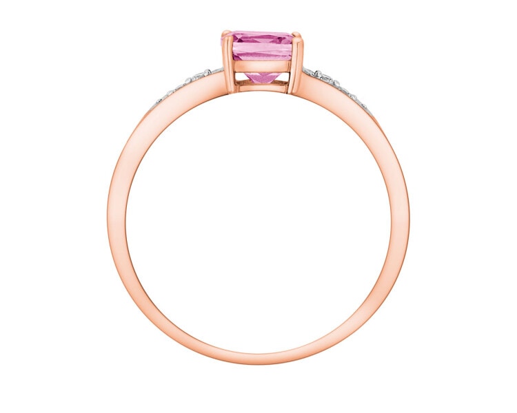 9 K Rhodium Plated Rose Gold Ring with Diamonds - fineness 9 K