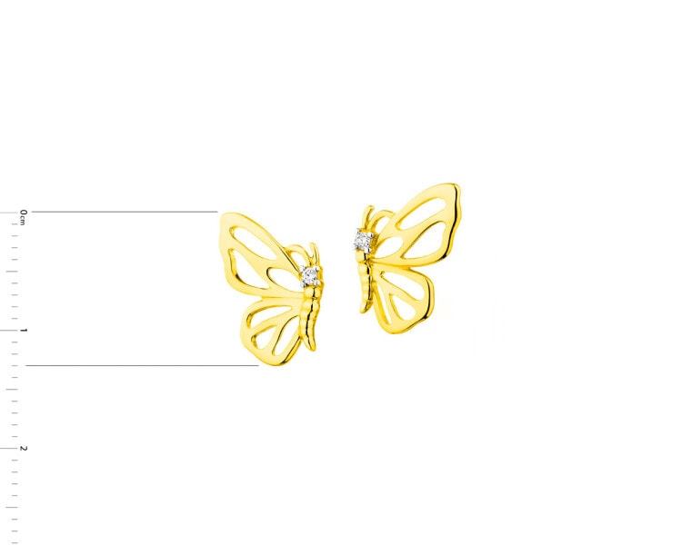 Kolczyki z żółtego złota z brylantami - motyle 0,02 ct - próba 375