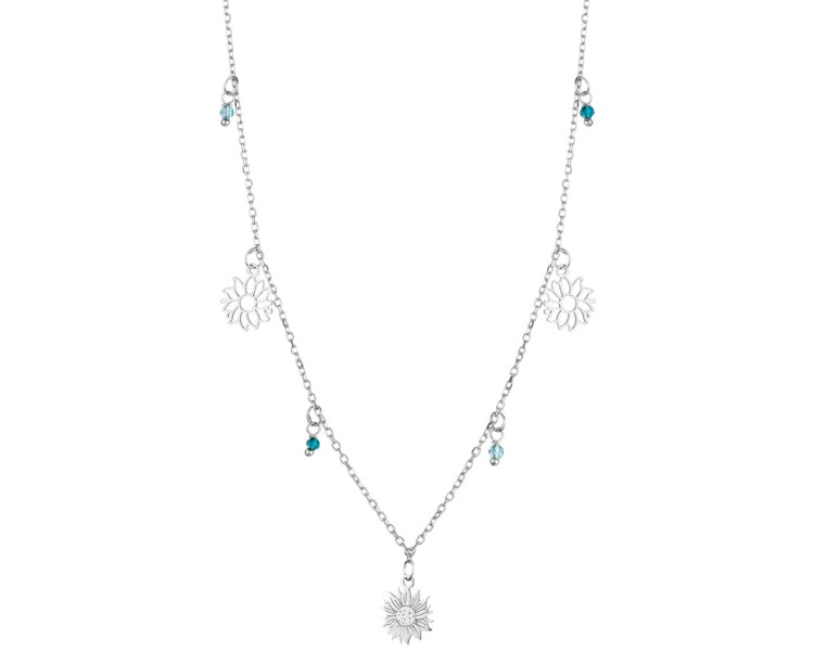 Stříbrný náhrdelník s broušeným sklem - květy