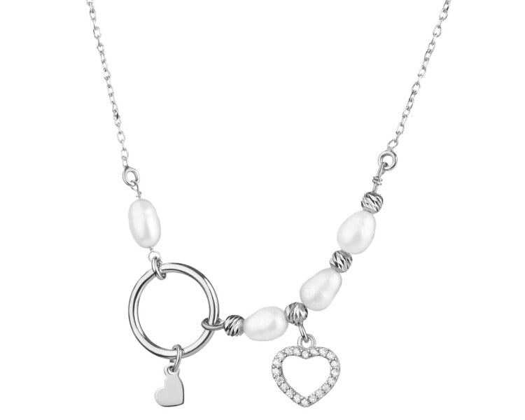 Rhodium Plated Silver Necklace with Pearl