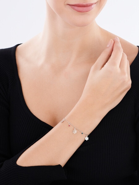 Rhodium Plated Silver Bracelet with Glass