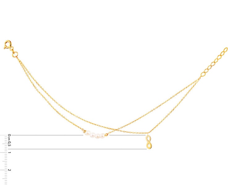 Złota bransoletka z perłami, ankier - nieskończoność