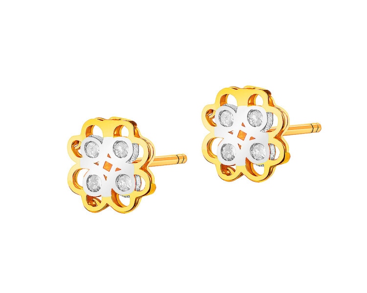 8 K Rhodium-Plated Yellow Gold Earrings with Cubic Zirconia