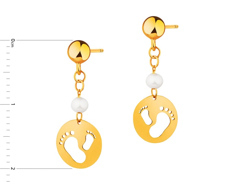 14 K Yellow Gold Dangling Earring with Pearl