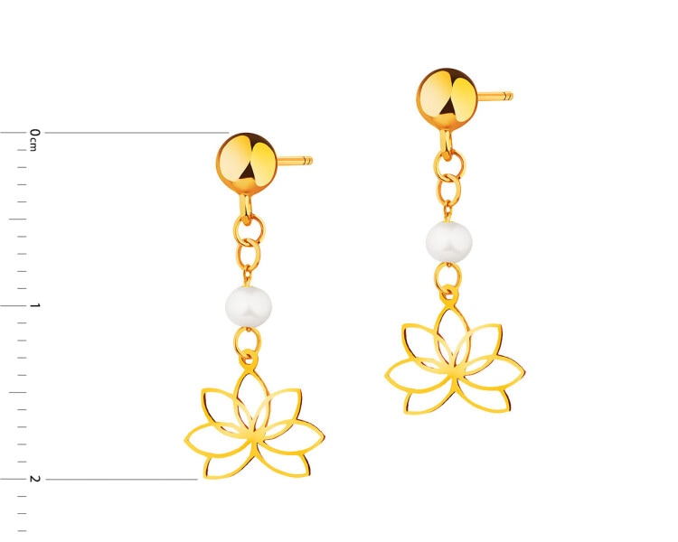 Zlaté náušnice s perlami - květ lotosu