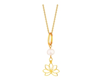 Zlatý přívěsek s perlou - květ lotosu