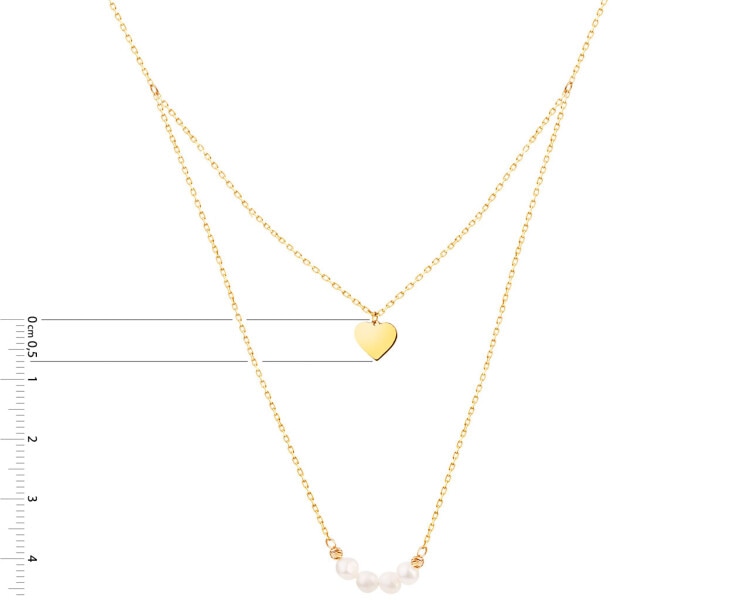 Zlatý náhrdelník s perlami, anker - srdce