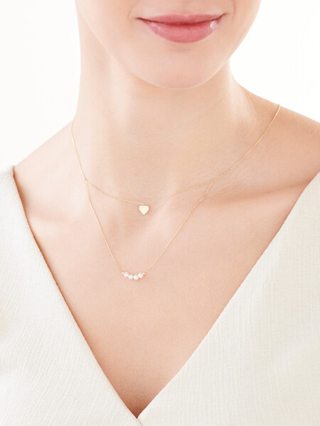 Zlatý náhrdelník s perlami, anker - srdce
