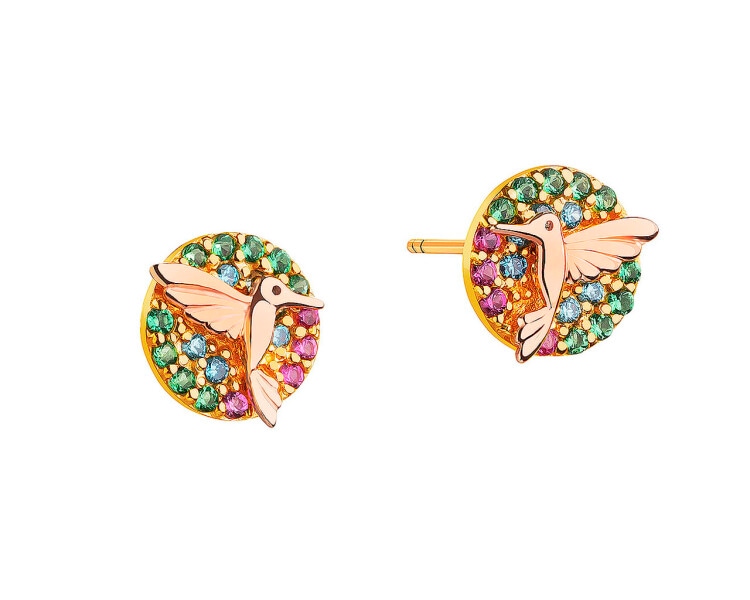 9 K Yellow Gold, Pink Gold Earrings with Cubic Zirconia