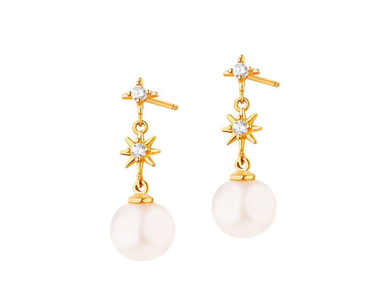 9 K Yellow Gold Dangling Earring with Pearl