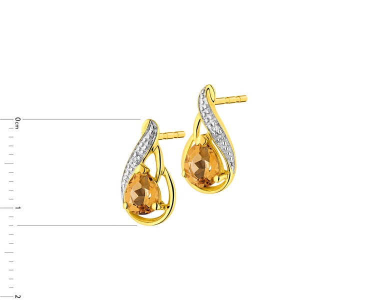 Náušnice ze žlutého zlata s diamanty a citríny - ryzost 585
