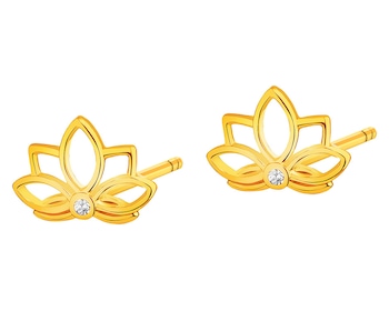 Złote kolczyki z cyrkoniami - kwiaty lotosu