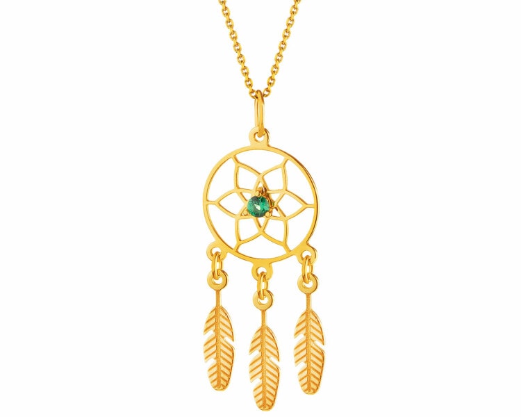 Gold pendant with synthetic emerald - dream catcher