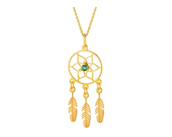 Gold pendant with synthetic emerald - dream catcher