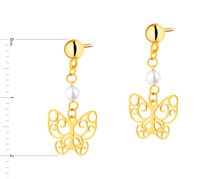 8 K Yellow Gold Dangling Earring with Pearl