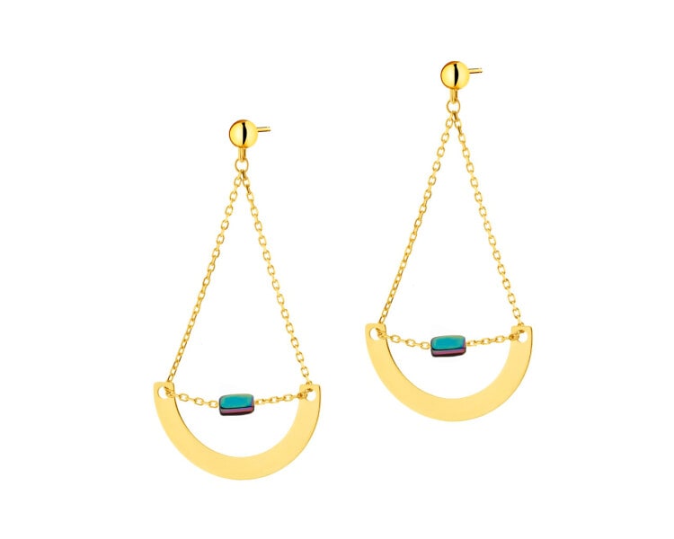8 K Yellow Gold Dangling Earring with Hematite