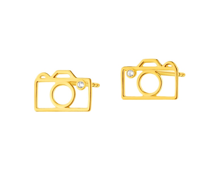 Złote kolczyki z cyrkoniami - aparaty fotograficzne