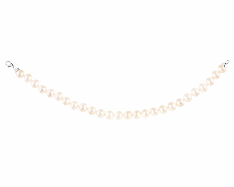9 K Rhodium-Plated White Gold Bracelet with Pearl
