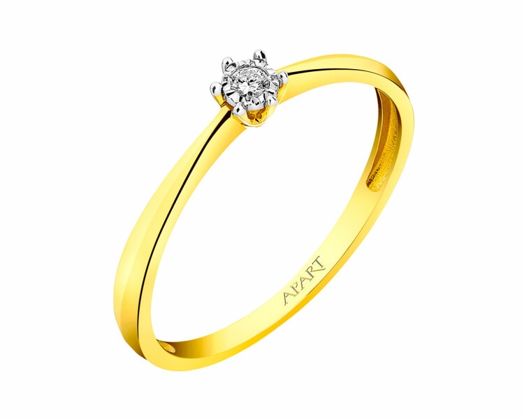 14 K Yellow Gold, White Gold Ring with Diamond 0,03 ct - fineness 375