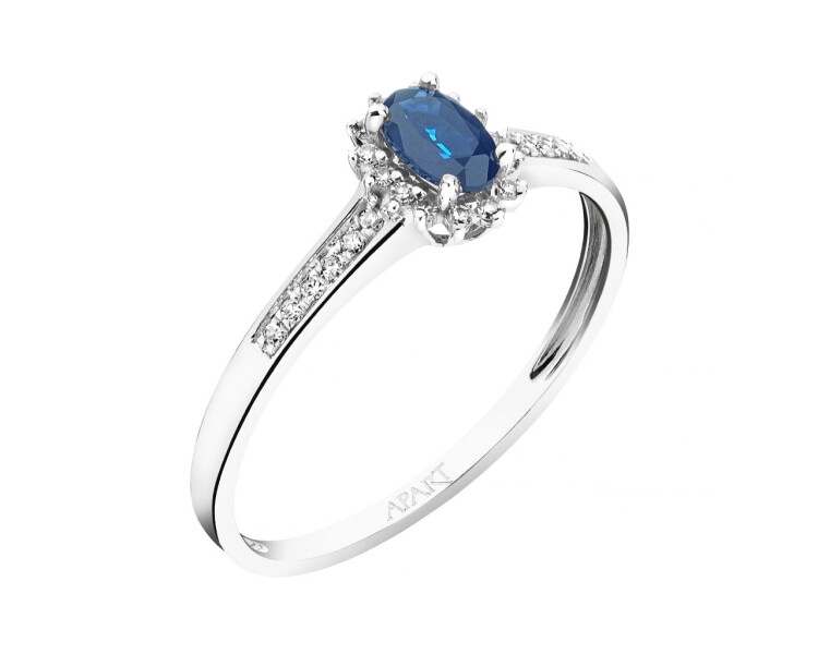White Gold Ring with Diamond & Sapphire - fineness 14 K