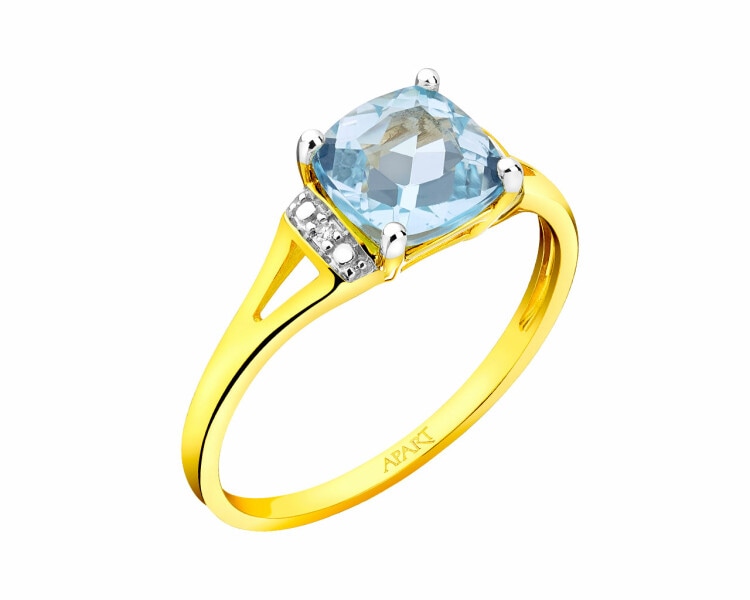 Prsten ze žlutého zlata s diamanty a topazem - ryzost 585