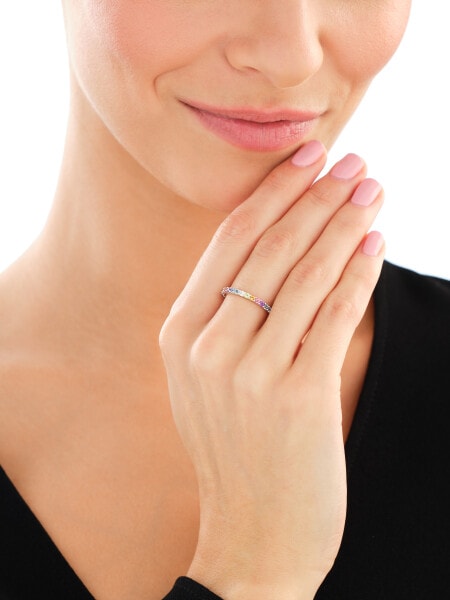 9 K Rhodium-Plated White Gold Ring with Diamond - fineness 9 K