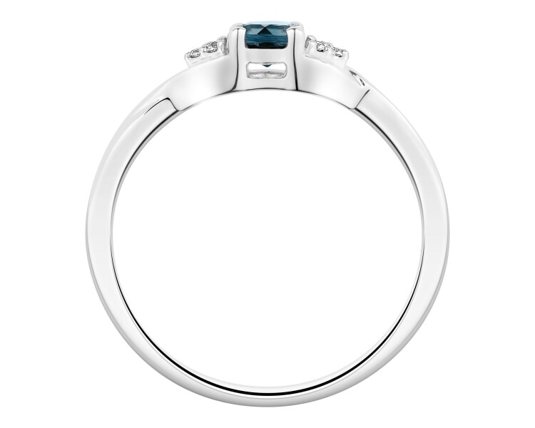 Prsten z bílého zlata s diamanty a topazem London Blue - ryzost 585