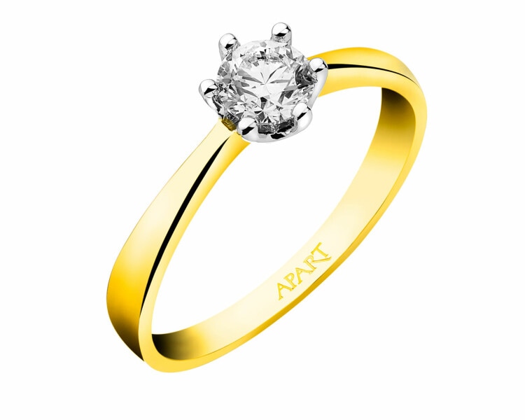 14ct Yellow Gold Ring with Diamond 0,40 ct - fineness 14 K