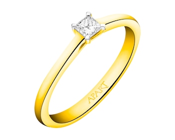 14 K Rhodium-Plated Yellow Gold Ring with Diamond 0,19 ct - fineness 14 K