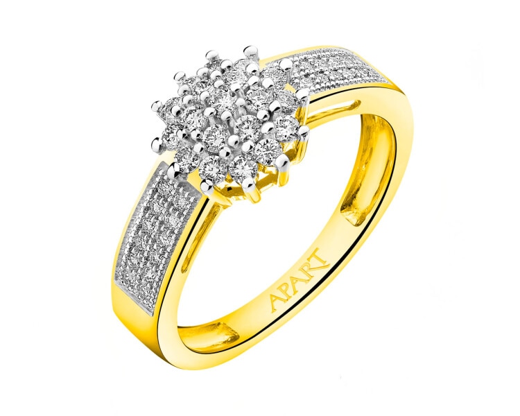 14 K Rhodium-Plated Yellow Gold Ring with Diamonds 0,50 ct - fineness 14 K