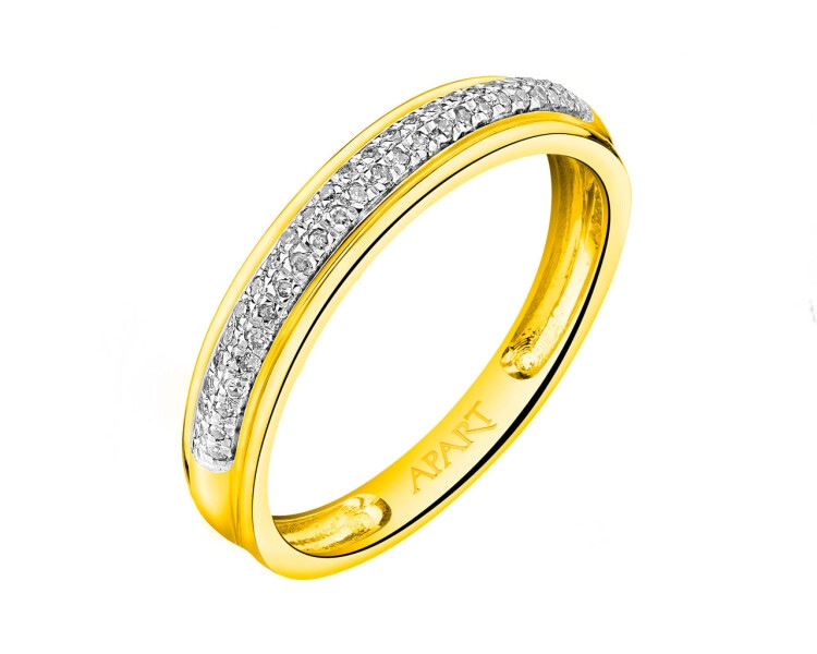 14 K Rhodium-Plated Yellow Gold Ring with Diamonds 0,12 ct - fineness 14 K