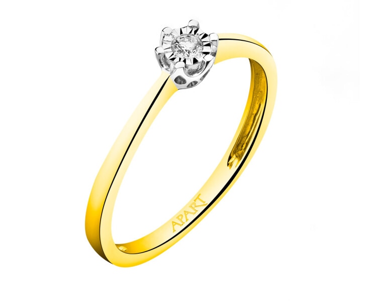 585 Yellow And White Gold Plated Ring with Diamond 0,05 ct - fineness 585