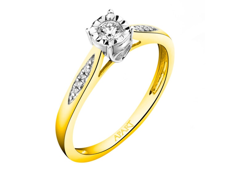 585 Yellow And White Gold Plated Ring with Diamonds 0,14 ct - fineness 585