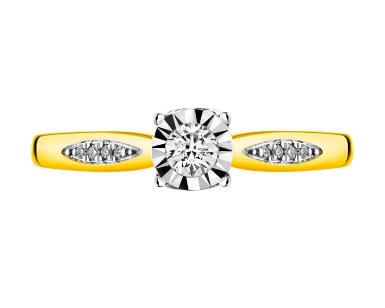 585 Yellow And White Gold Plated Ring with Diamonds 0,14 ct - fineness 585