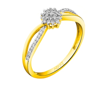14 K Rhodium-Plated Yellow Gold Ring with Diamonds 0,17 ct - fineness 14 K