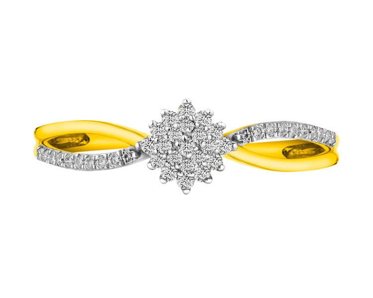14 K Rhodium-Plated Yellow Gold Ring with Diamonds 0,17 ct - fineness 14 K