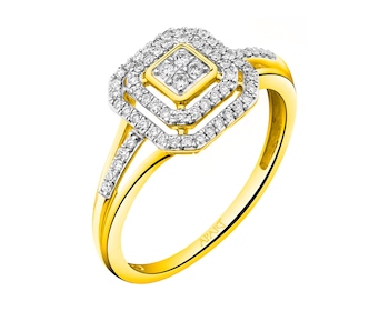 14 K Rhodium-Plated Yellow Gold Ring with Diamonds 0,26 ct - fineness 14 K