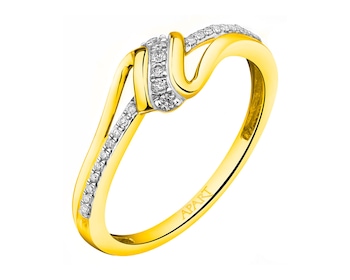 14 K Rhodium-Plated Yellow Gold Ring with Diamonds 0,11 ct - fineness 14 K