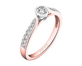 585 Rhodium Plated Rose & White Gold Ring with Diamonds 0,20 ct - fineness 585