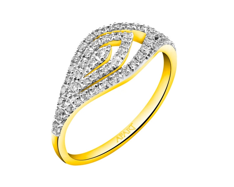14 K Rhodium-Plated Yellow Gold Ring with Diamonds 0,29 ct - fineness 14 K